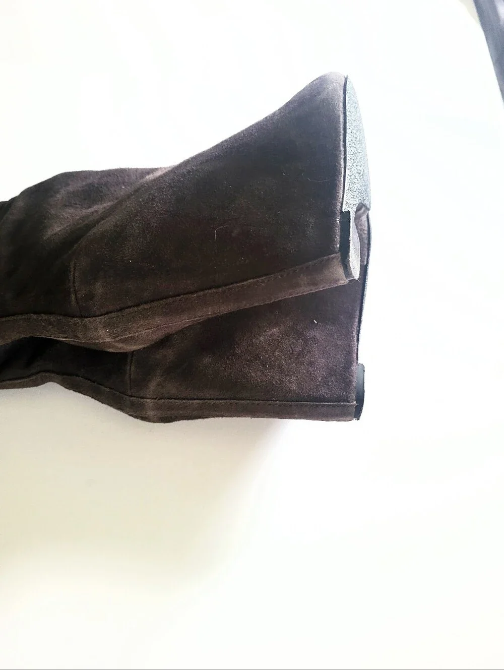 Nine West Soft Dark Esspresso Genuine Leather Suede Knee High Wedge Heel Boots 8